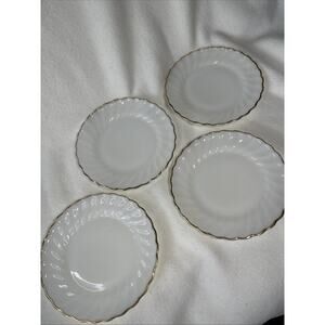 Fire King Anchor Hocking Bread Plate White Swirl Gold Trim - 4